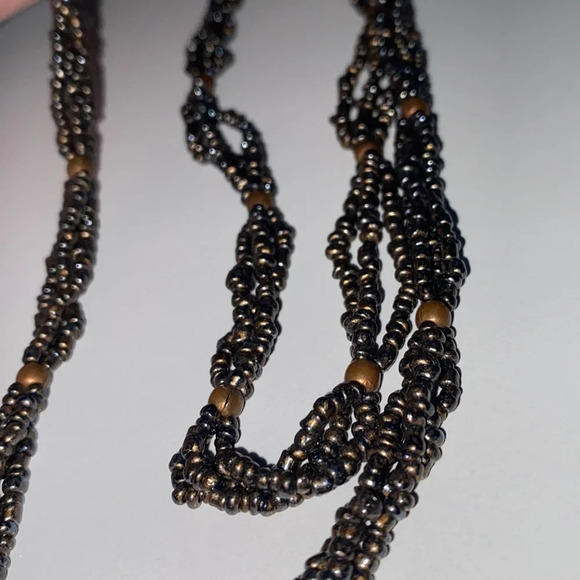 Seed Bead Druzy Triple Strand 24 Inch Necklace Metallic Natural Stone‎ Layered - Picture 4 of 9